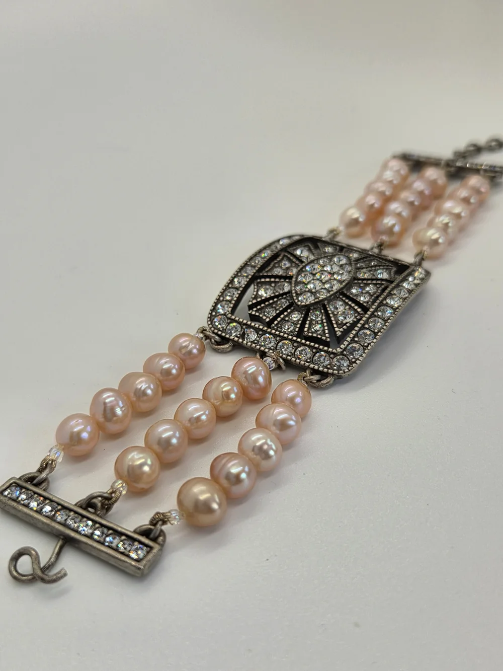 Blush Pearl and Crystal Statement Bracelet